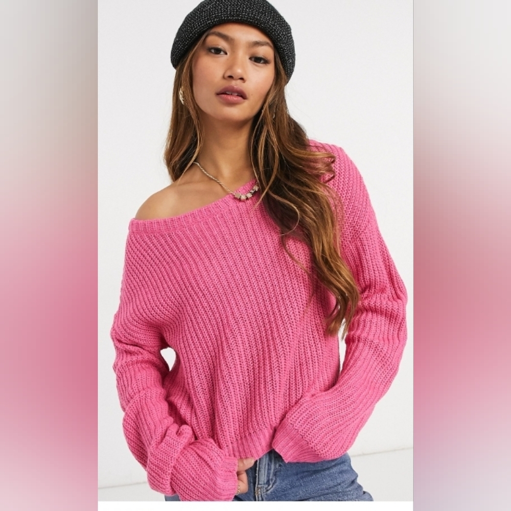 AX Paris Pink Cropped 💗 Off shoulder Sweater Size S/M